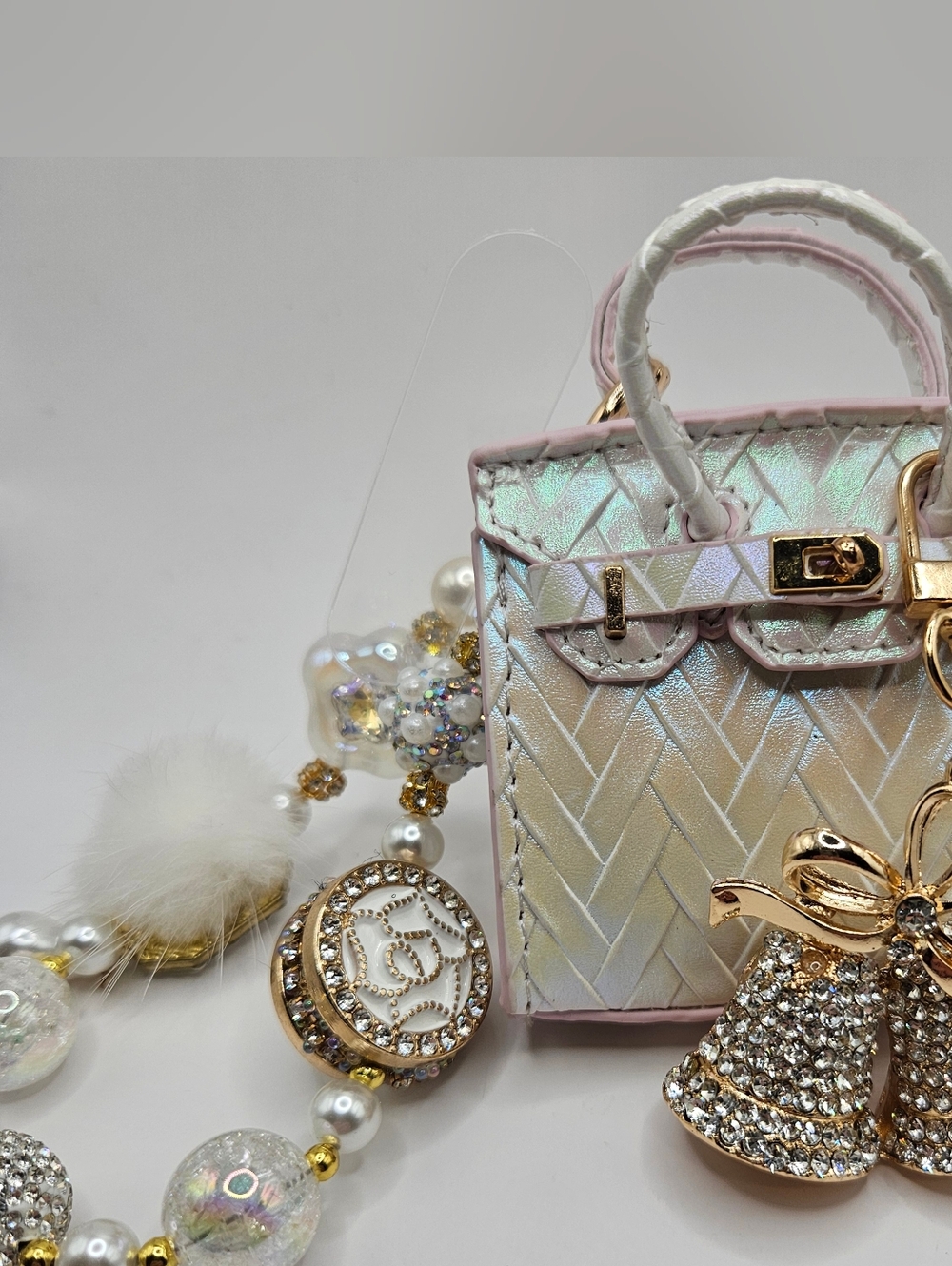 Iridescent Pink Mini  Bag with Gold Charm